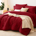 CozyLux Oversized King Comforter Set Dark Red Seersucker 7 Pieces 120x98 Bed in by CozyLux