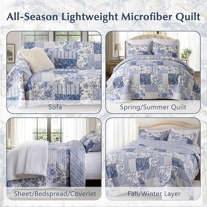 GOONE XL Queen Quilt Set 90"x96", Lightweight Spring & Summer Farmhouse - Image 4