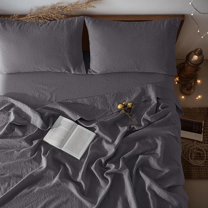 LBRO2M 100% Pure Linen Sheet Set Deep Pocket Up to 16" Bed Sheets Sets by LBRO2MBedding