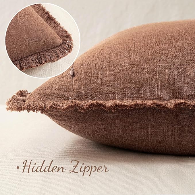 MIULEE Decorative Throw Pillow Covers Neutral Linen Fringe Throw Pillows Euro - Image 3