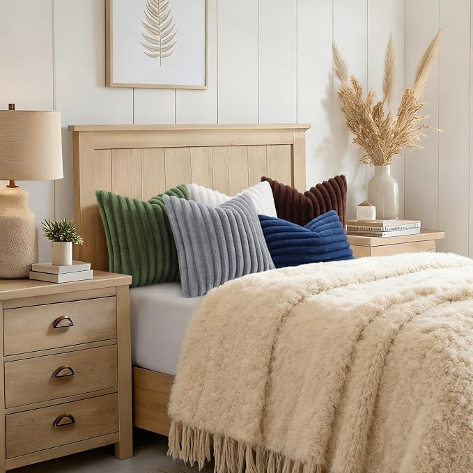decorUhome Cozy Faux Fur Throw Pillow Covers 24x24 Set of 2 Decorative Soft - Image 4