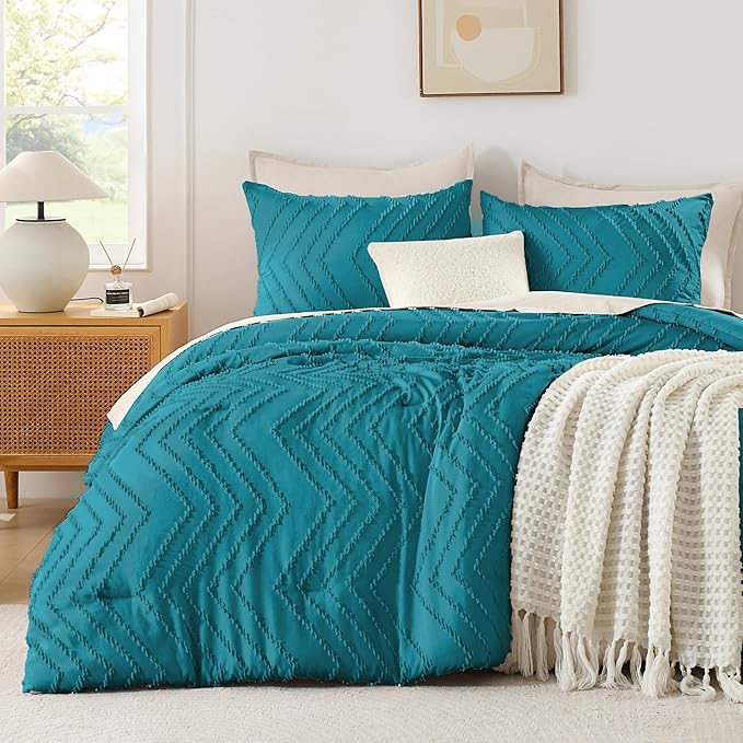 Andency Turquoise Comforter Set Queen Size, Boho Soft Warm Tufted Bedding by Andency