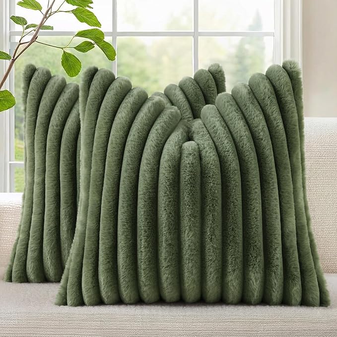decorUhome Cozy Faux Fur Throw Pillow Covers 24x24 Set of 2 Decorative Soft by decorUhome