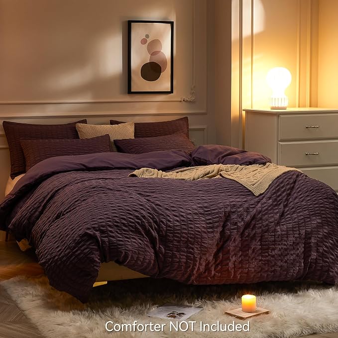 JELLYMONI Purple Duvet Cover Full Size, Soft Breathable Seersucker Duvet Cover - Image 3