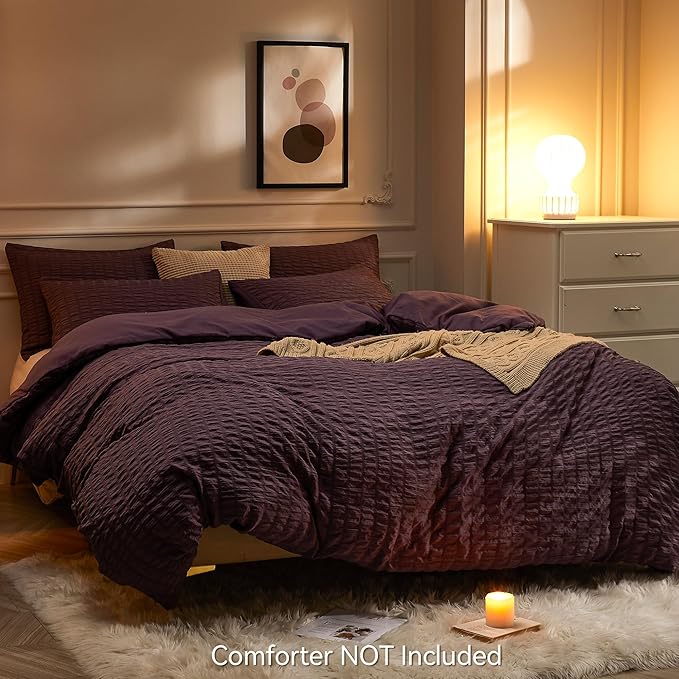 JELLYMONI Purple Duvet Cover Queen Size, Soft Breathable Seersucker Duvet Cover - Image 3