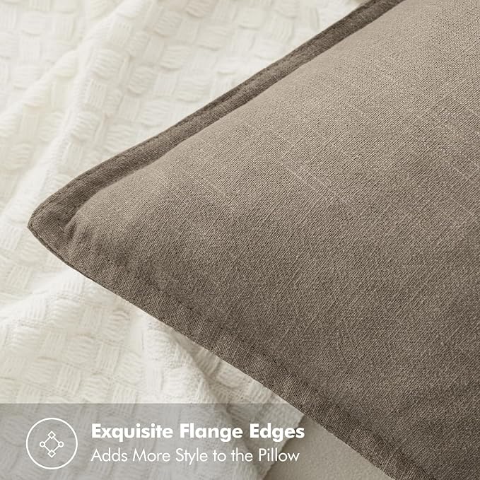 MIULEE Decorative Linen Euro Sham Pillow Covers 24x24 Inch Tan TaupeBoho - Image 2