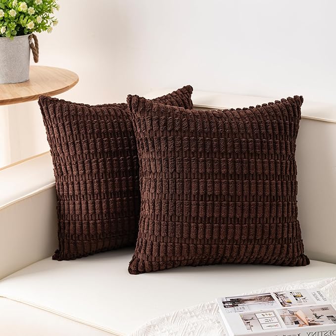 Aegero Pack of 2 Corduroy Decorative Throw Pillow Covers 16x16 Inch Soft by Unknown