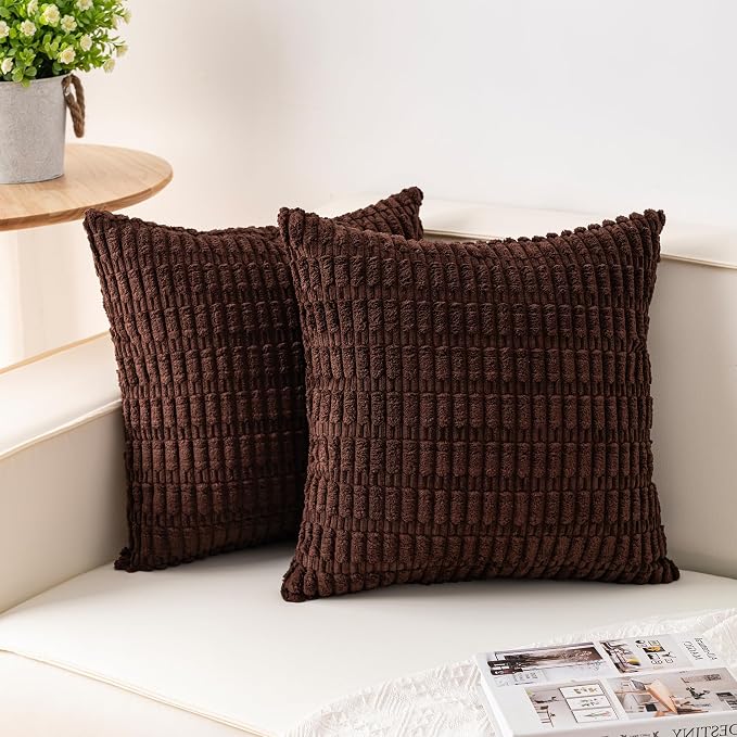 Aegero Pack of 2 Corduroy Decorative Throw Pillow Covers 22x22 Inch Soft by Unknown