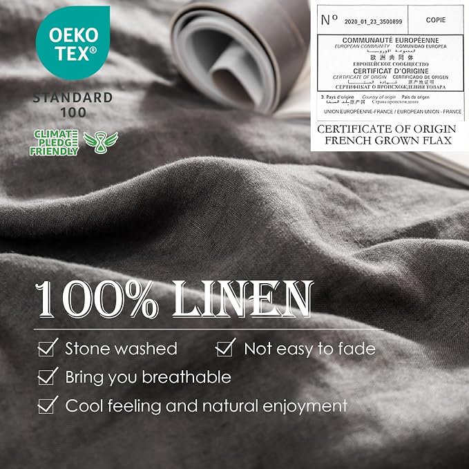 Simple&Opulence 100% Linen Duvet Cover Set 3pcs Basic Style Natural French - Image 2