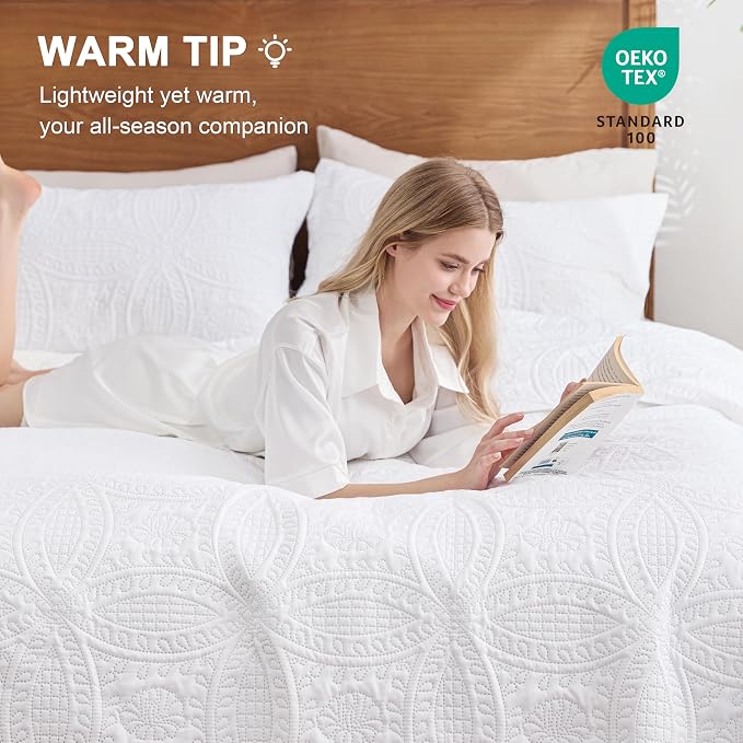 Love's cabin Oversized King Size Quilt Bedding Set White Bedspreads - Image 4
