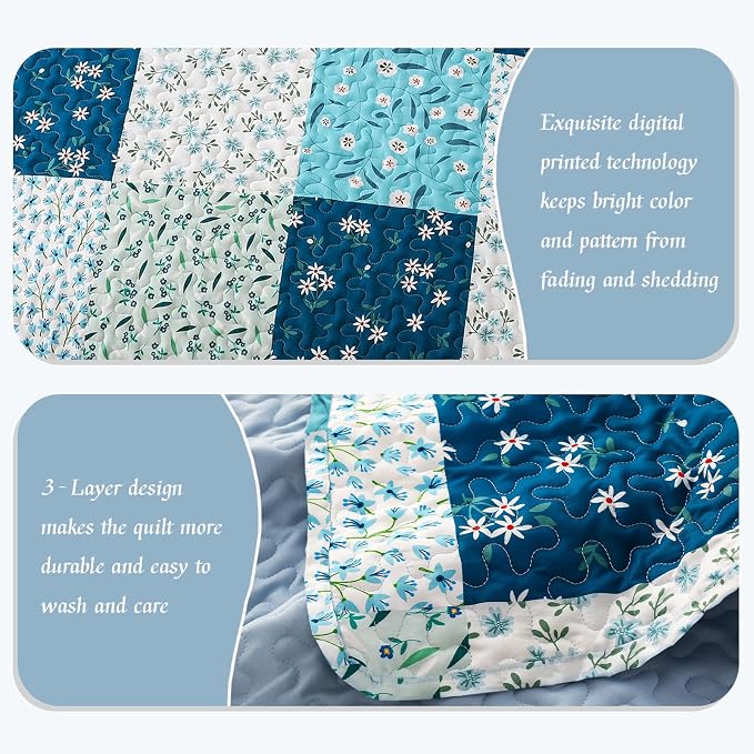 Whale Flotilla Patchwork Quilts Queen Size, Extra Soft Boho Floral Bedspreads - Image 5