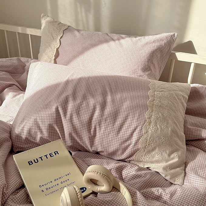 mixinni Purple White Gingham Duvet Cover Queen Size - Image 7