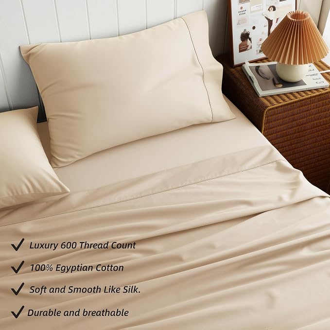 Cotton Flat Sheets Only, 600 TC 100% Cotton Flat Sheet Top Sheet Only, TwinXL - Image 4