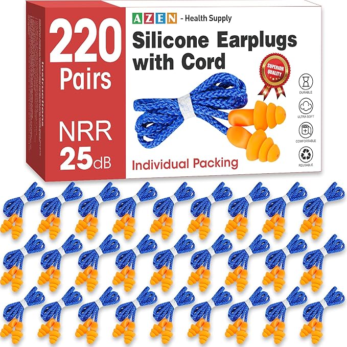 AZEN 220 Pairs Silicone Ear Plugs, Reusable Earplugs by AZEN