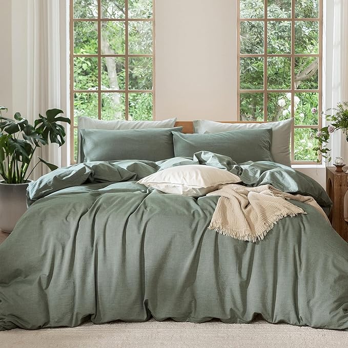MooMee Bedding Duvet Cover Set 100% Washed Cotton Linen Like Textured by MOOMEE