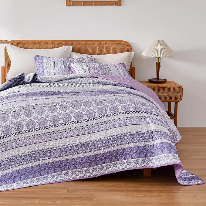 WONGS BEDDING Boho Quilt Set King Size, Lightweight Bedspread Coverlet Bedding - Image 4