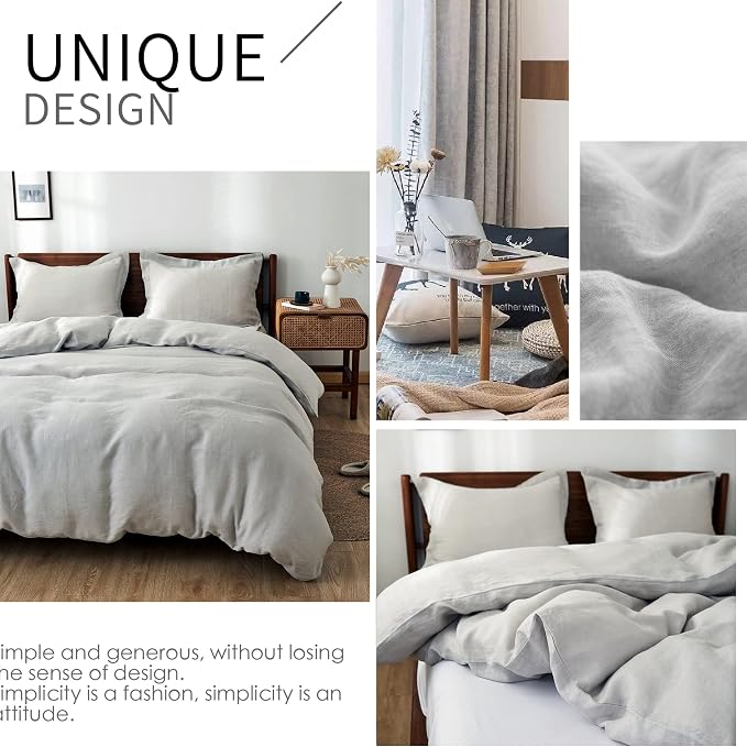 Simple&Opulence 100% Linen Duvet Cover Set 3pcs Basic Style Natural French - Image 5