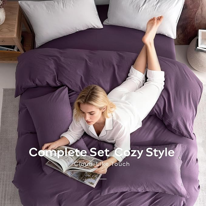 JELLYMONI 100% Washed Cotton Duvet Cover Full – Soft, Breathable Linen-Look - Image 8