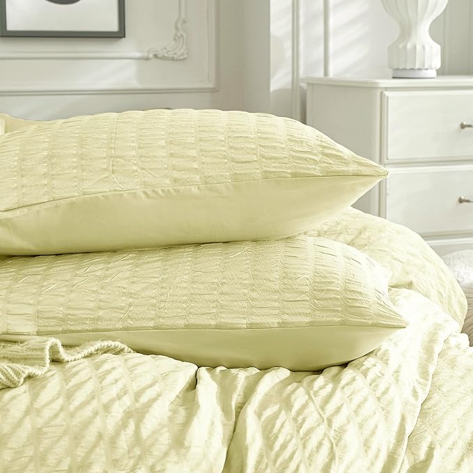 JELLYMONI Light Yellow Duvet Cover Full Size, Soft Breathable Seersucker Duvet - Image 9