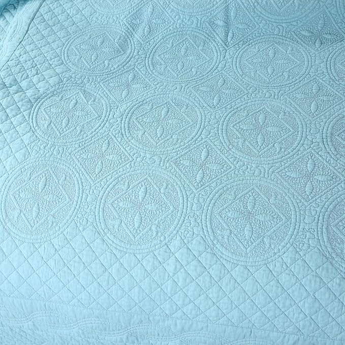 ROOMLIFE Quilt Set King Size 3D Floral Embroidery Pattern 3-Piece Cotton - Image 8