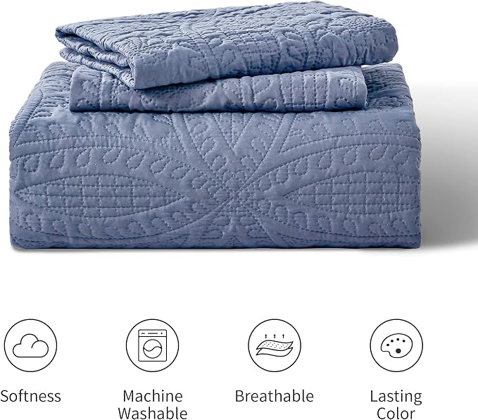 Love's cabin King Size Quilt Set Blue Bedspreads - Image 7