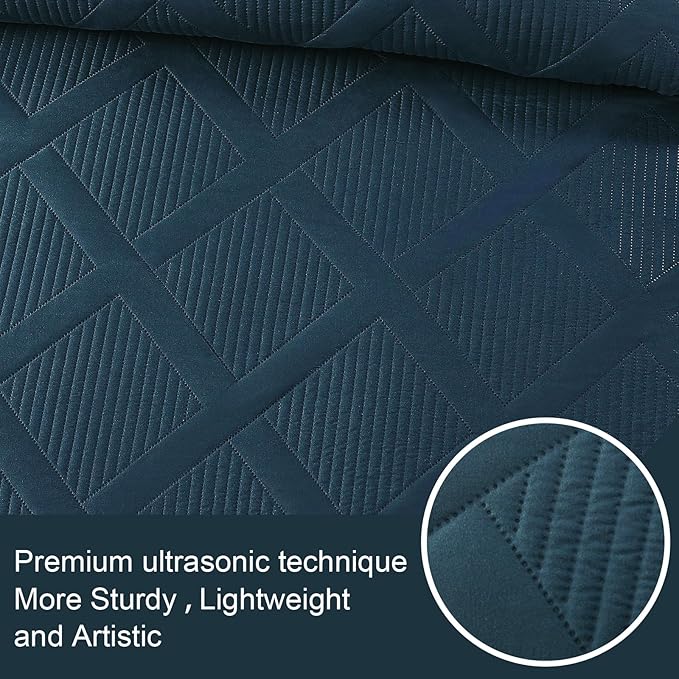Exclusivo Mezcla Oversized King Quilt Set- Navy Blue Cal King Quilts Bedding Set - Image 4