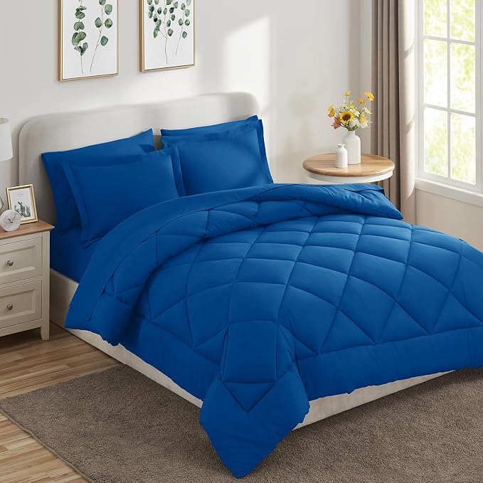 CozyLux Queen Comforter Set Classic Blue - Image 9