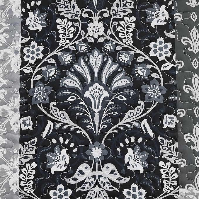 WONGS BEDDING Black Quilt Set King Size, 3 Pieces Boho Patchwork Bedspread - Image 5