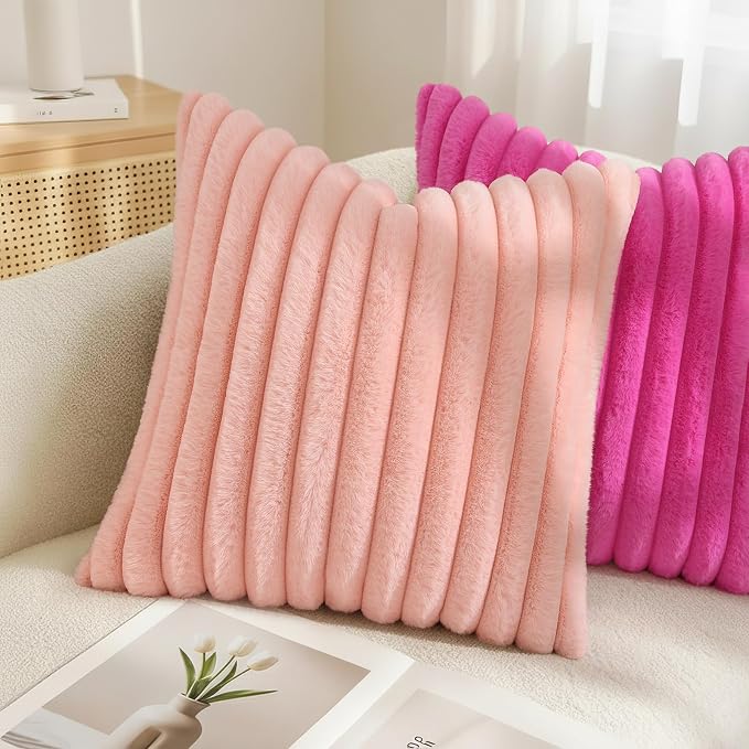 decorUhome Summer Cozy Faux Fur Throw Pillow Covers 12x20 Set of 2 Decorative - Image 9