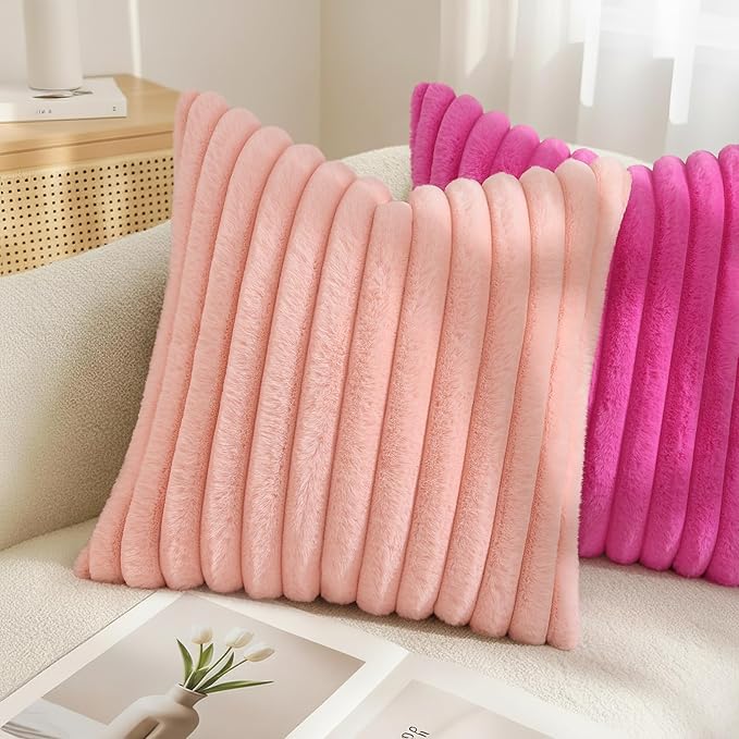 decorUhome Summer Cozy Faux Fur Throw Pillow Covers 20x20 Set of 2 Decorative - Image 4