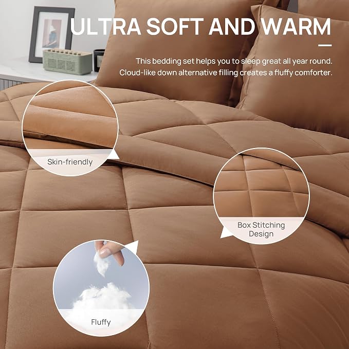 Love's cabin California King Comforter Set Mocha Mousse, 7 Pieces California - Image 7