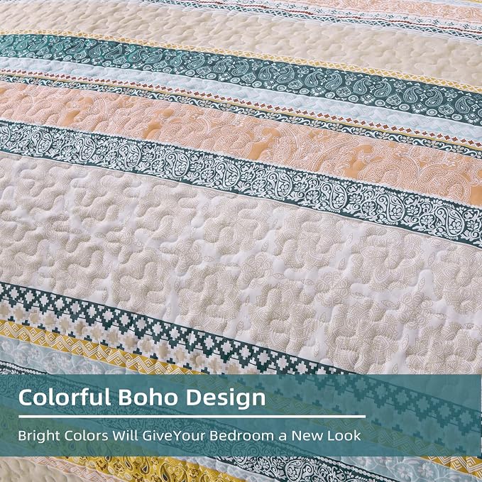 WONGS BEDDING Boho Quilt Set Queen Size, Lightweight Bedspread Coverlet Bedding - Image 6
