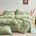 mixinni 100% Washed Cotton Cover Set, Reversible Vintage Green Floral Butterfly by mixinni