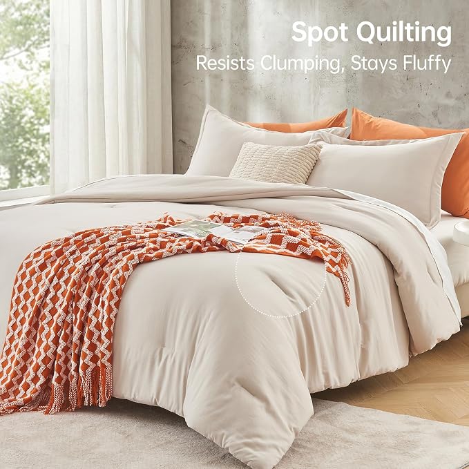 MUXHOMO Beige Oversized King Comforter Sets, All Season Ultra Soft Down - Image 5