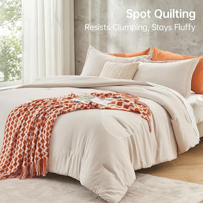 MUXHOMO Beige Twin/Twin XL Comforter Set, All Season Ultra Soft Down - Image 5