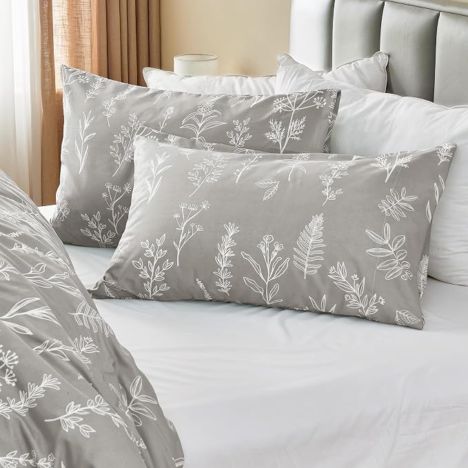 MUXHOMO Duvet Cover Full Size, Reversible Floral Silver Gray Duvet Cover Set - Image 4