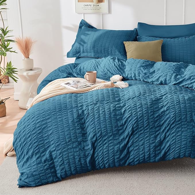 HYMOKEGE Teal Queen Comforter Set Seersucker 7 Pieces, All Season Luxury Bed in - Image 2