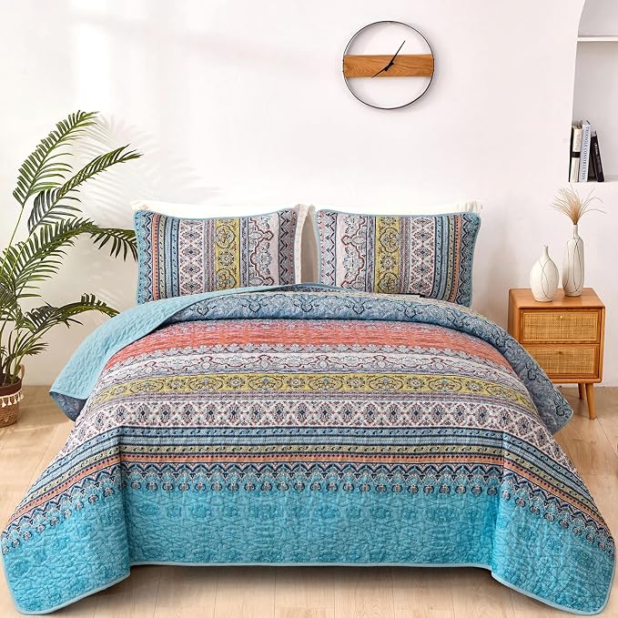 WONGS BEDDING Boho Queen Quilt Set, Lightweight Bed Decor Bedspread by WONGSBEDDING