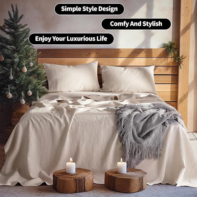 LBRO2M 100% Pure Linen Sheet Set Deep Pocket Up to 16" Bed Sheets Sets - Image 7