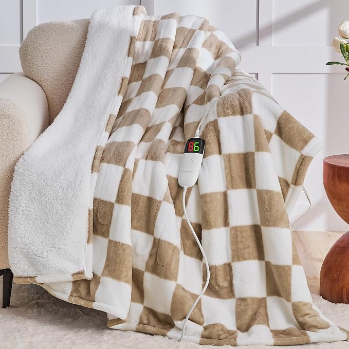 Light Brown Heated Throw Blanket Electric, 50X60 Heating Blanket by OCTROT
