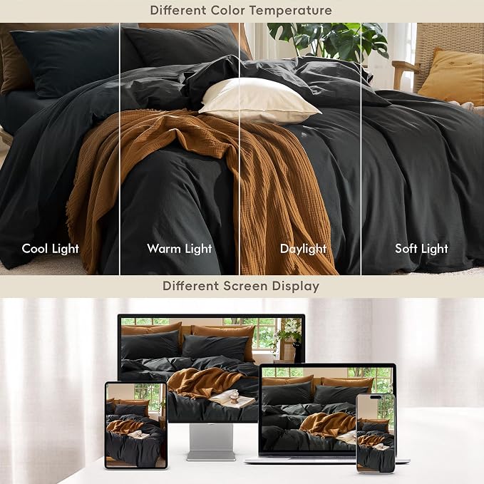 MooMee Bedding Duvet Cover Set 100% Washed Cotton Linen Like Textured - Image 6