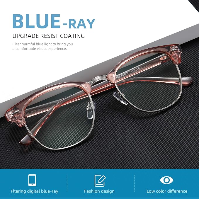 Blue Light Blocking Glasses Vintage Half Frame UV Clear Lens Anti Eyestrain - Image 5