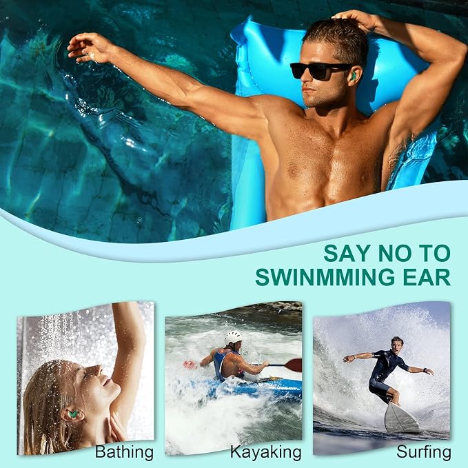Swimming Ear Plugs for Adults, 3 Pairs Waterproof Reusable Silicone Swim - Image 5