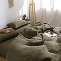 mixinni Olive Green Waffle Weave Duvet Cover Set Queen, 3-Piece 100% Natural by mixinni