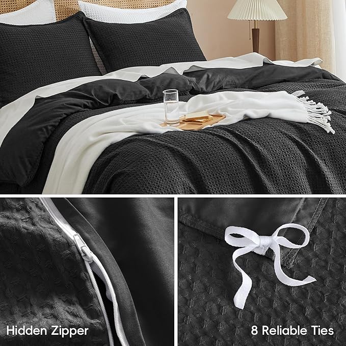 PHF Waffle Weave Duvet Cover Set Queen Size, No Snagging Ultra Soft Luxury - Image 5