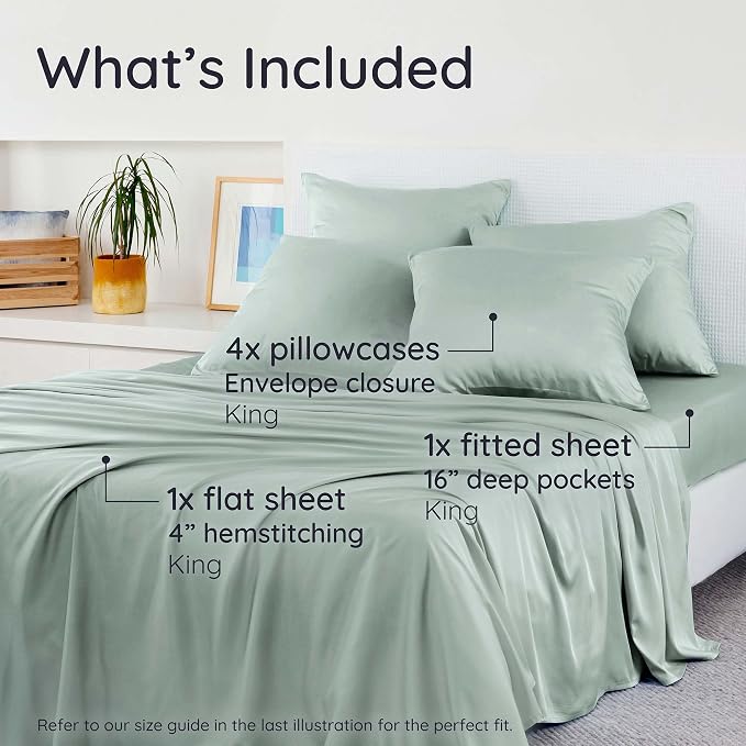 Bambaw King Sheet Set 6pcs – 100% Viscose Derived from Bamboo Sheets King Size - Image 2