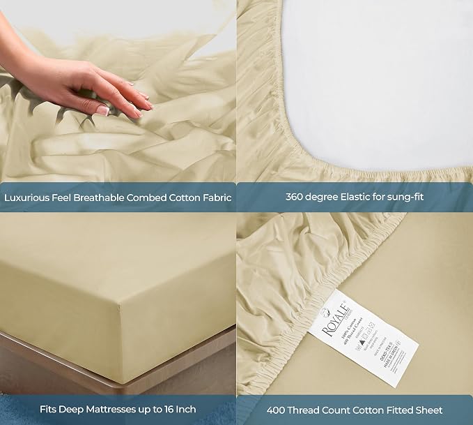Royale Linens 400 Thread Count 100% American Grown Cotton Fitted Sheet Full Size - Image 5