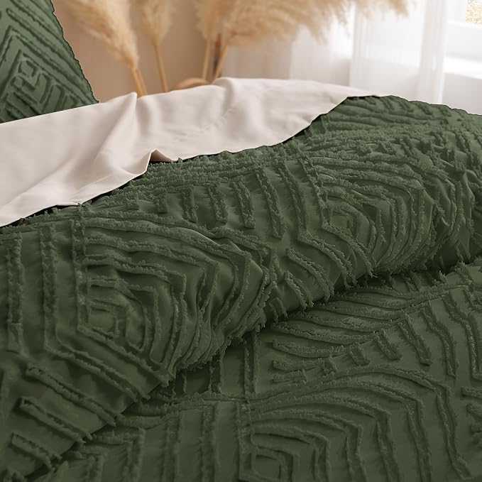 Andency Dark Olive Green Comforter Set King Size, 3 Pieces Boho Men Bedding Set - Image 5