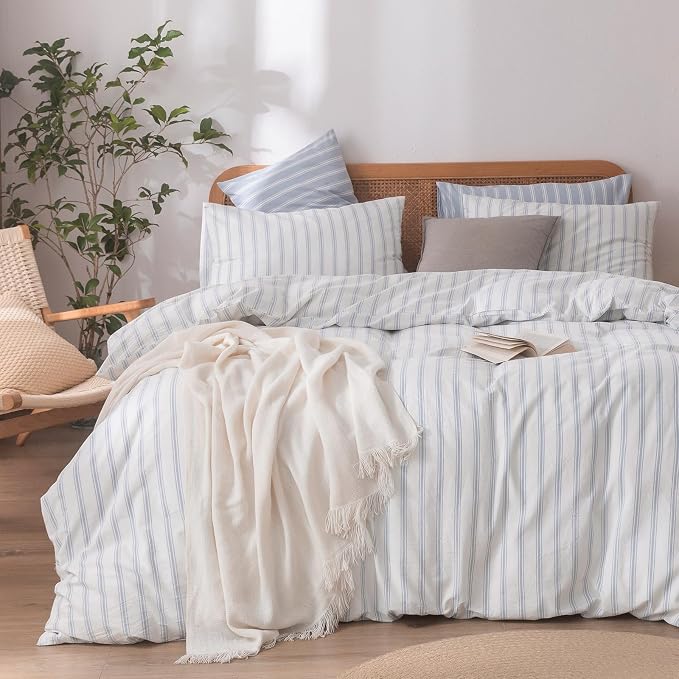 BESTOUCH Duvet Cover Set 100% Washed Cotton Linen Feel Super Soft Comfortable by BESTOUCH