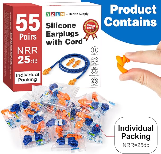 AZEN 55 Pairs Silicone Ear Plugs, Reusable Earplugs - Image 2